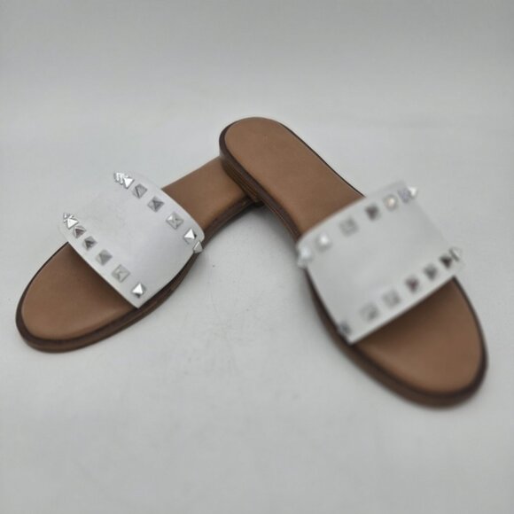 Sincerely Jules Womens 9 White Strap Slide Silver Studded Sandals Slip On Padded - Picture 2 of 8